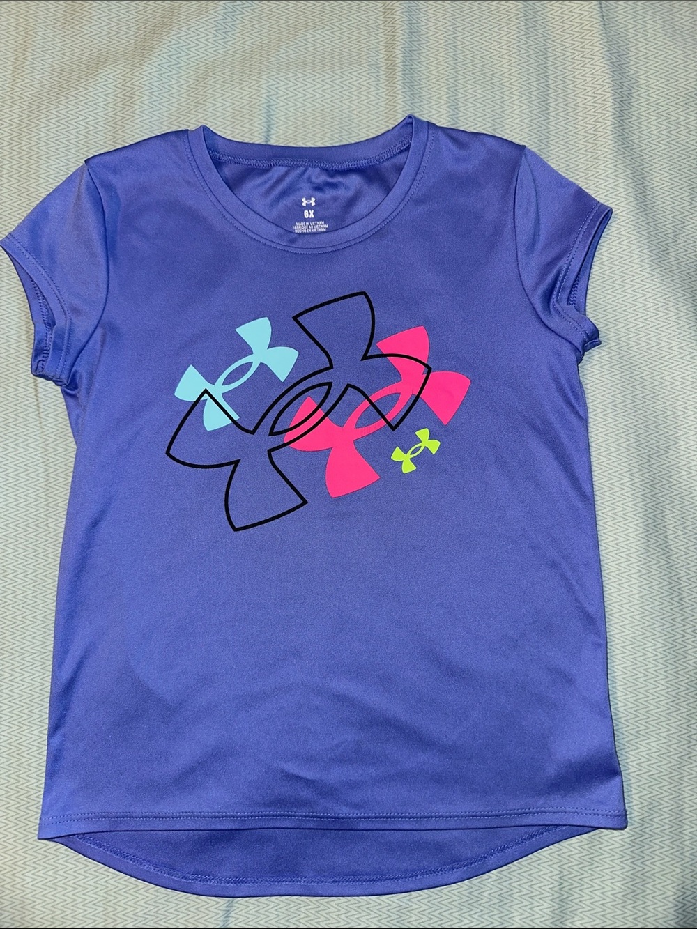 Under Armour Purple Girls' Short Sleeve Tee with Neon Logo Cluster